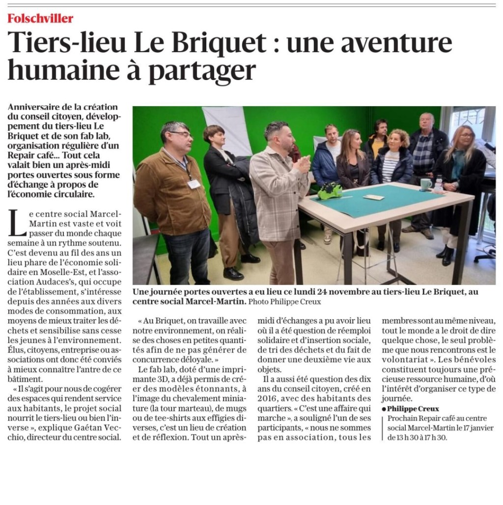 Retour sur la journée du Mois de l’ESS au Tiers-Lieu Le Briquet – Folschviller !